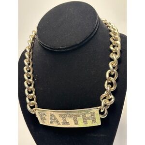 Necklace Dog Collar Choker Faith Name‎ Rhinestones Very Extra Chunky Silver Tone